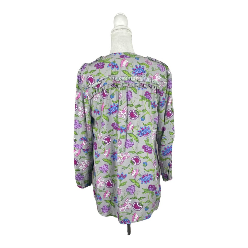Matilda Jane Thinking Out Loud Top Grey Purple Blue Grey Floral Print Henley - Picture 6 of 11